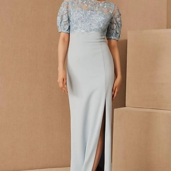 Adrianna Pappell Justina Blue Lace Knite Crepe Gown in Clearwater - Picture 3 of 11